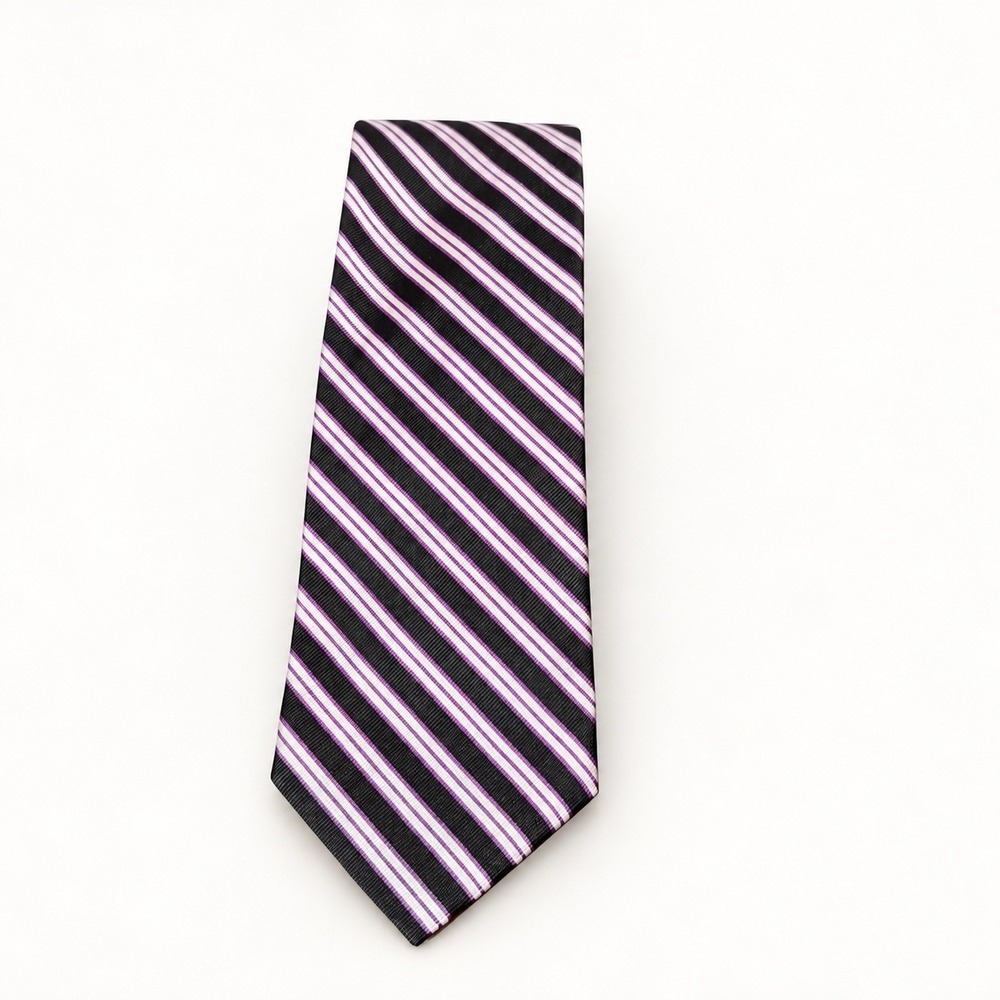 Brooks Brothers Makers Silk Tie Black Purple White Striped Handmade USA